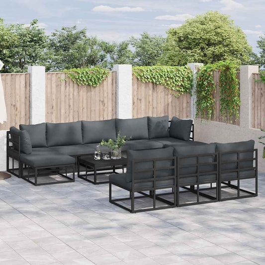 Garten-Sofa-Set mit Kissen 10 pcs Schwarz Aluminium