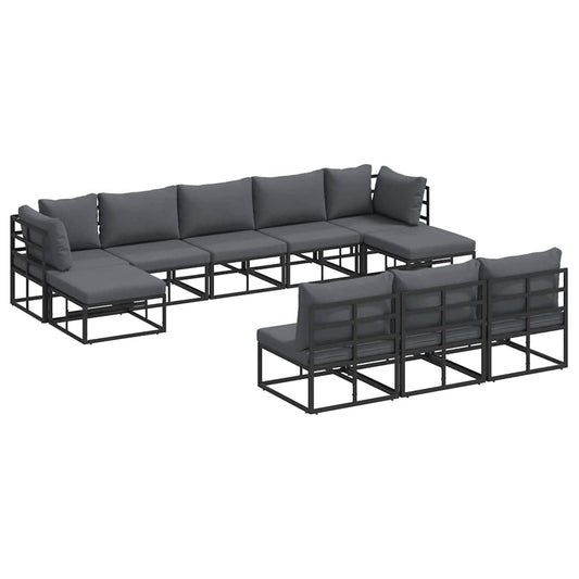 Garten-Sofa-Set mit Kissen 10 pcs Schwarz Aluminium