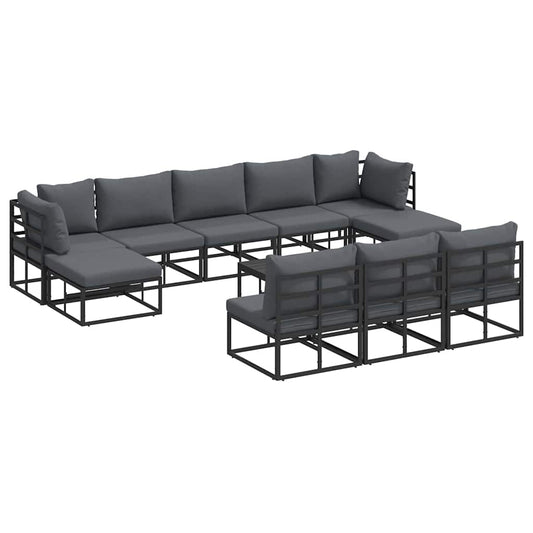 Garten-Sofa-Set mit Kissen 11 pcs Schwarz Aluminium