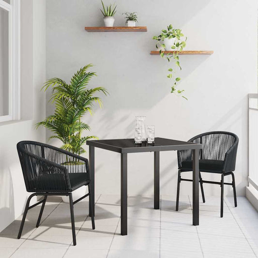 Garten Essgruppe 3 pcs Schwarz Poly Rattan