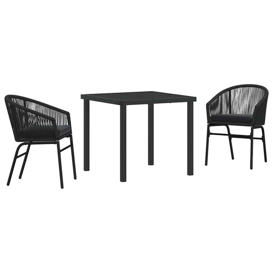 Garten Essgruppe 3 pcs Schwarz Poly Rattan