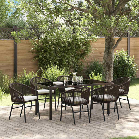 Garten Essgruppe 7 pcs Braun Poly Rattan