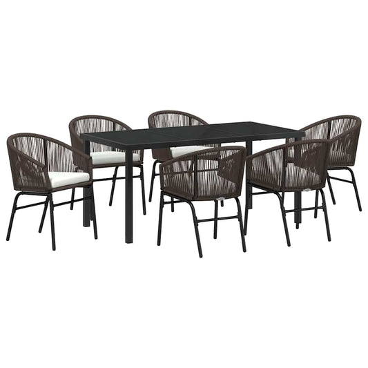 Garten Essgruppe 7 pcs Braun Poly Rattan
