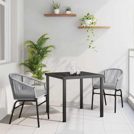 Garten Essgruppe 3 pcs Grau Poly Rattan
