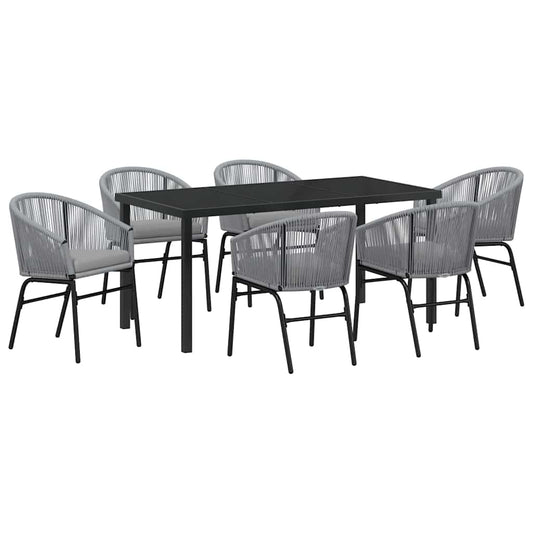 Garten Essgruppe 7 pcs Grau Poly Rattan