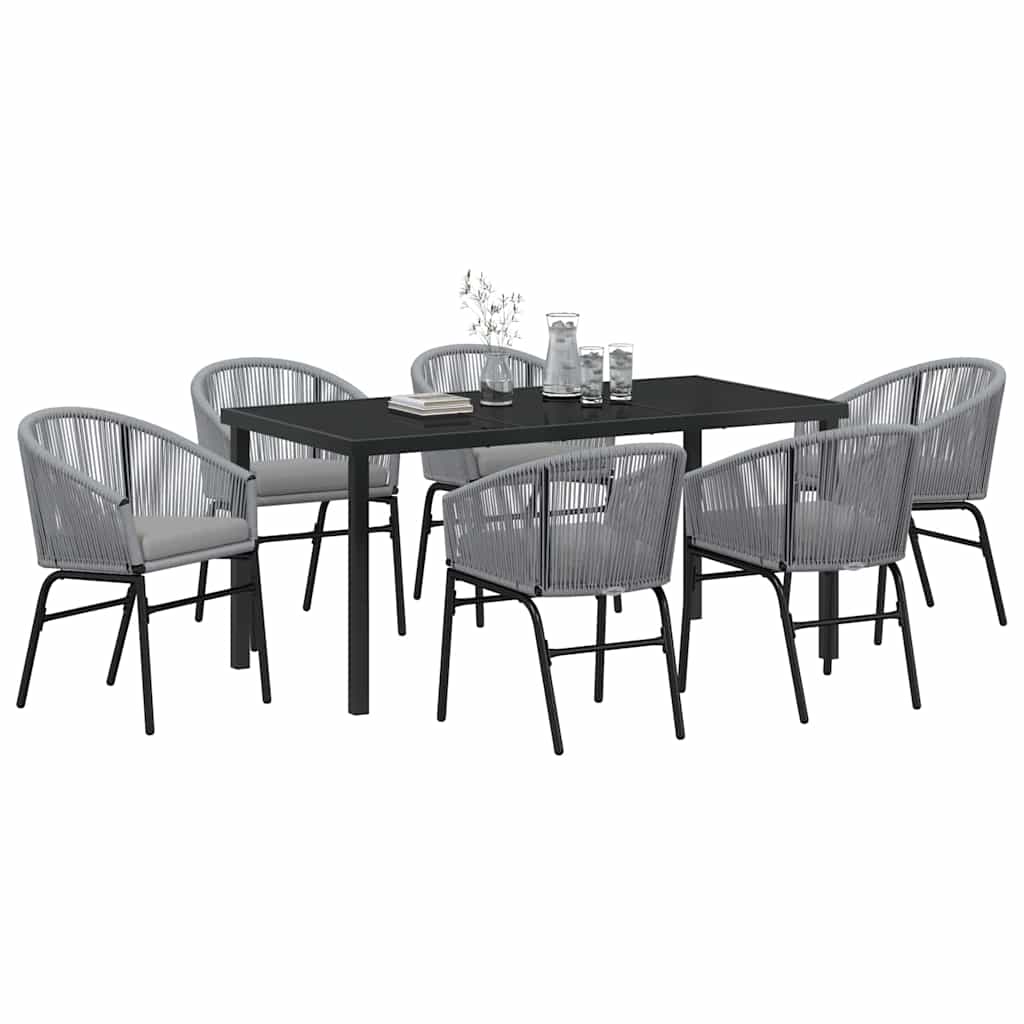 Garten Essgruppe 7 pcs Grau Poly Rattan