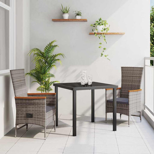 Garten Essgruppe mit Kissen 3 pcs Grau Poly Rattan