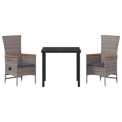 Garten Essgruppe mit Kissen 3 pcs Grau Poly Rattan