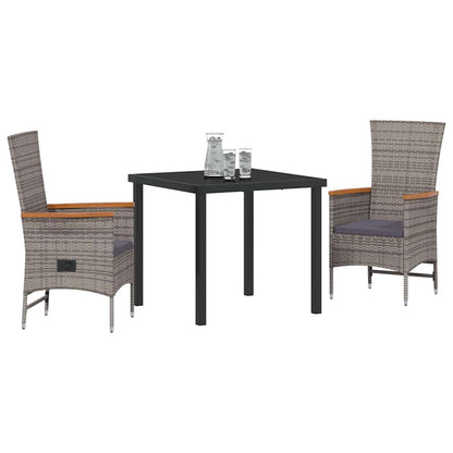 Garten Essgruppe mit Kissen 3 pcs Grau Poly Rattan