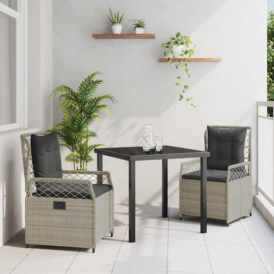 Garten Essgruppe 3 pcs Hellgrau Poly-Rattan