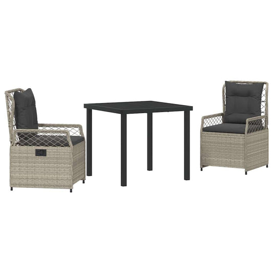 Garten Essgruppe 3 pcs Hellgrau Poly-Rattan