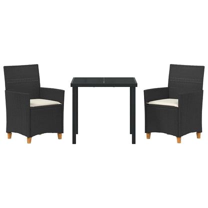 Garten Essgruppe 3 pcs Schwarz Poly-Rattan