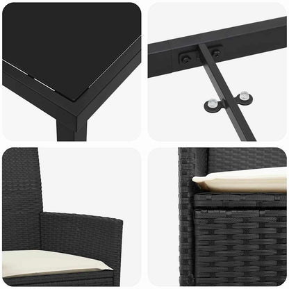Garten Essgruppe 7 pcs Schwarz Poly-Rattan