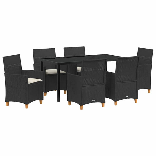 Garten Essgruppe 7 pcs Schwarz Poly-Rattan