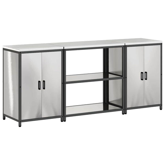 Küchenlager-Set mit Tür 3 pcs Silber 210 x 50 x 92 cm Edelstahl