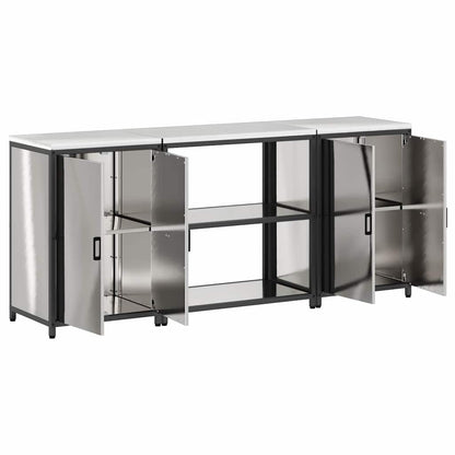 Küchenlager-Set mit Tür 3 pcs Silber 210 x 50 x 92 cm Edelstahl