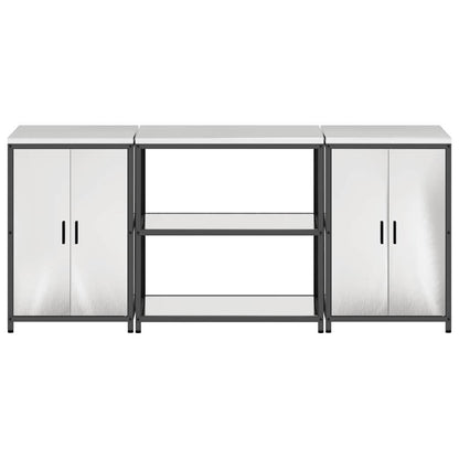 Küchenlager-Set mit Tür 3 pcs Silber 210 x 50 x 92 cm Edelstahl