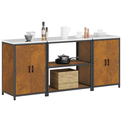 Küchenlager-Set mit Regal mit Tür 3 pcs Rostig 210 x 50 x 92 cm