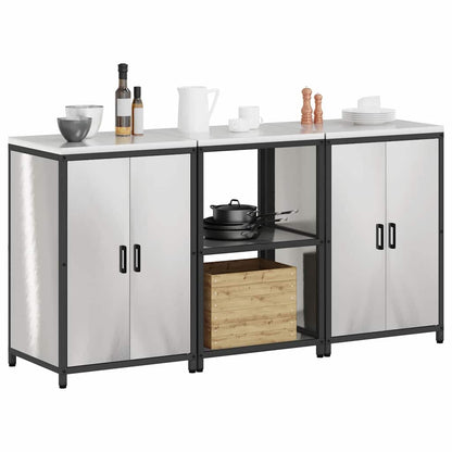 Küchenlager-Set mit Tür 3 pcs Silber 180 x 50 x 92 cm Edelstahl