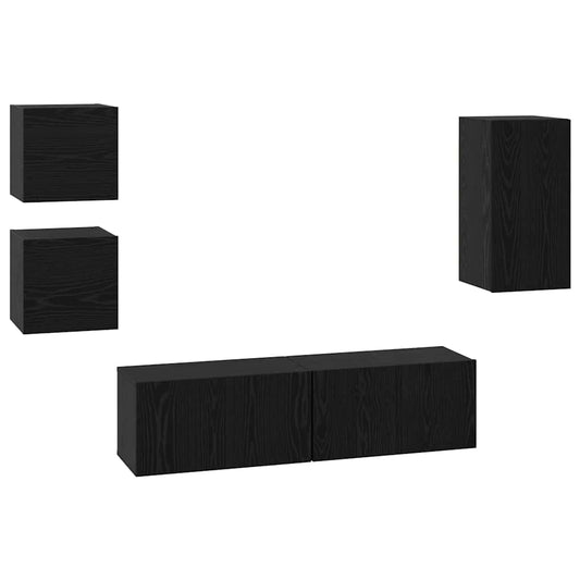 TV-Schrank-Set Wandmontiert 5 pcs Schwarze Eiche Holzwerkstoff