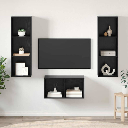 TV-Schrank-Set Schwarze Eiche 37 x 37 x 107 cm Holzwerkstoff