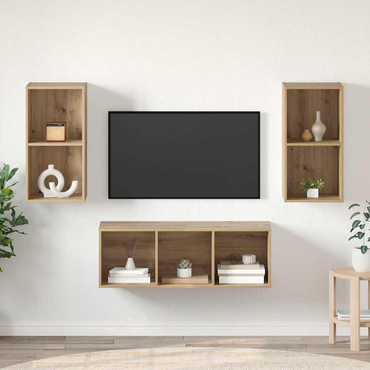 TV-Schrank-Set Wandmontiert Eiche handwerklich 37 x 37 x 107 cm