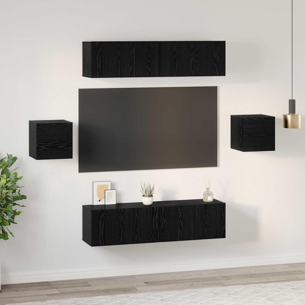 TV-Schrank-Set Wandmontiert 6 pcs Schwarze Eiche Holzwerkstoff