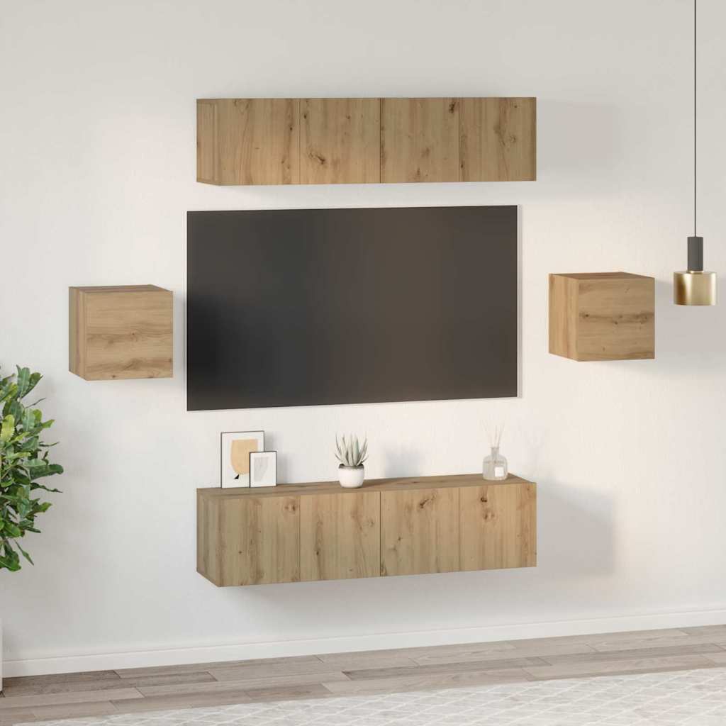 TV-Schrank-Set 6 pcs Eiche handwerklich Holzwerkstoff
