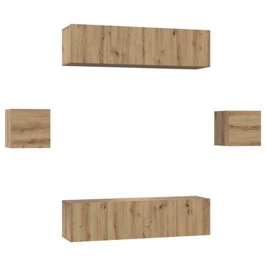 TV-Schrank-Set 6 pcs Eiche handwerklich Holzwerkstoff