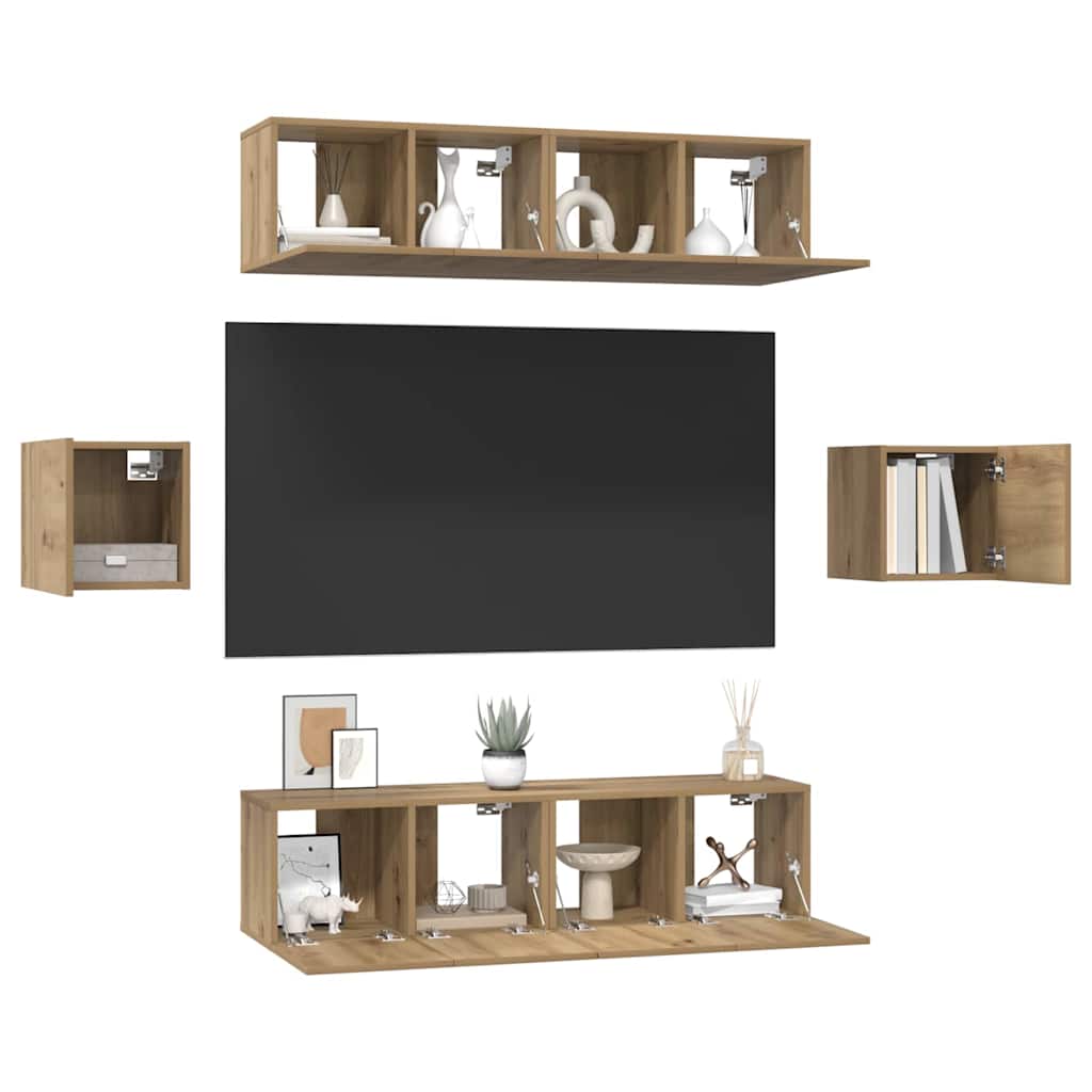 TV-Schrank-Set 6 pcs Eiche handwerklich Holzwerkstoff
