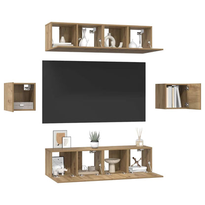 TV-Schrank-Set 6 pcs Eiche handwerklich Holzwerkstoff