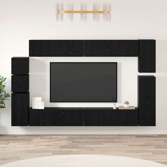 TV-Schrank-Set Wandmontiert 9 pcs Schwarze Eiche Holzwerkstoff